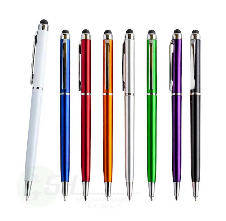 BOLÍGRAFO DE PLASTICO LECCO COLORES BLANCO, AZUL, ROJO, ANARANJADO, PLATA, MORADO Y VERDE